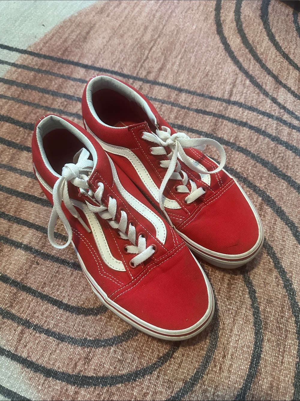 Red Vans Canvas Sneakers with White Stripe